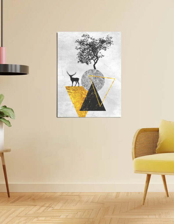 Luxury Abstract Geometric Deer Wall Art Poster with Gold Accents