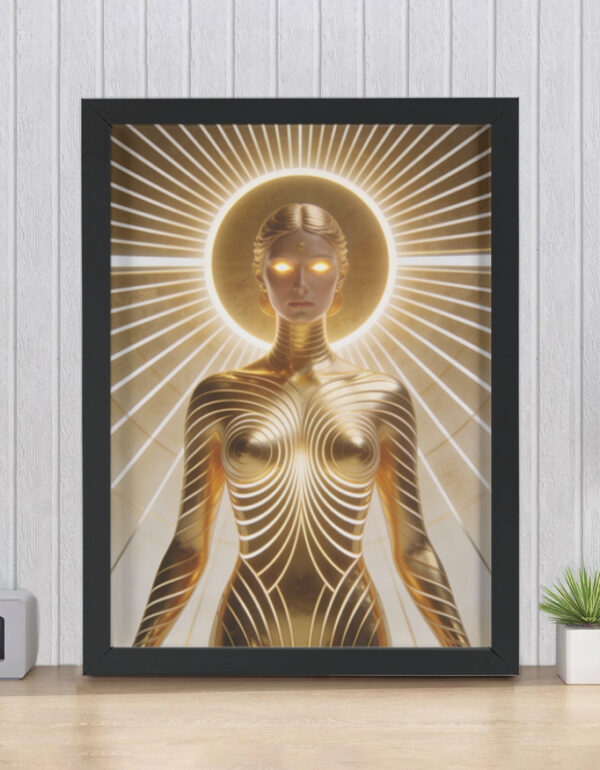 Divine Feminine with Radiant Halo & Sacred Geometry, Luxury Spiritual Wall Decor Framed Poster