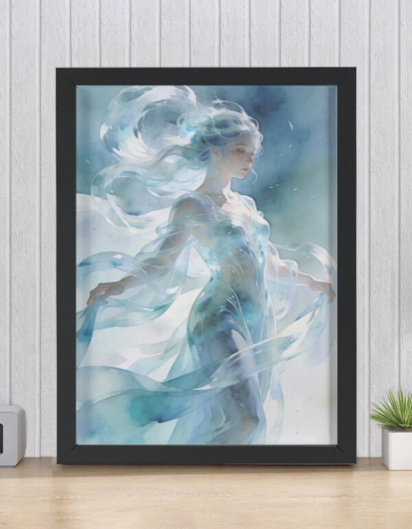 Ethereal Wind Spirit Woman, Soft Watercolor Spiritual Wall Decor Print Framed Poster
