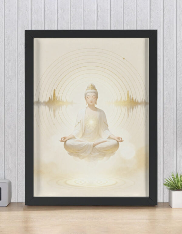 Minimalist Divine Feminine Meditation with Mandala Waves, Spiritual Zen Wall Decor Framed Poster