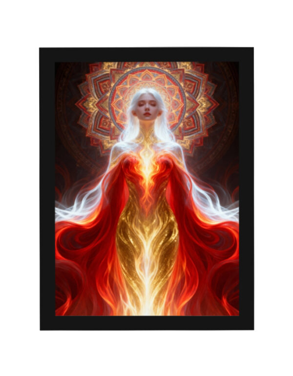 Kundalini Divine Feminine with Flame Aura & Mandala, Spiritual Energy Wall Decor Framed Poster
