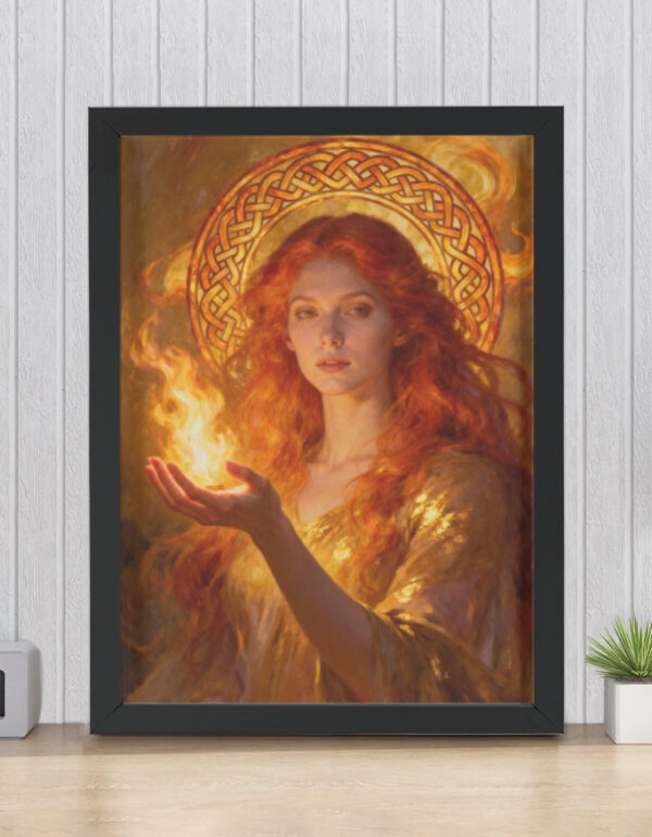 Red-Haired Divine Feminine with Flame & Knot Halo, Mystical Spiritual Wall Decor Framed Poster