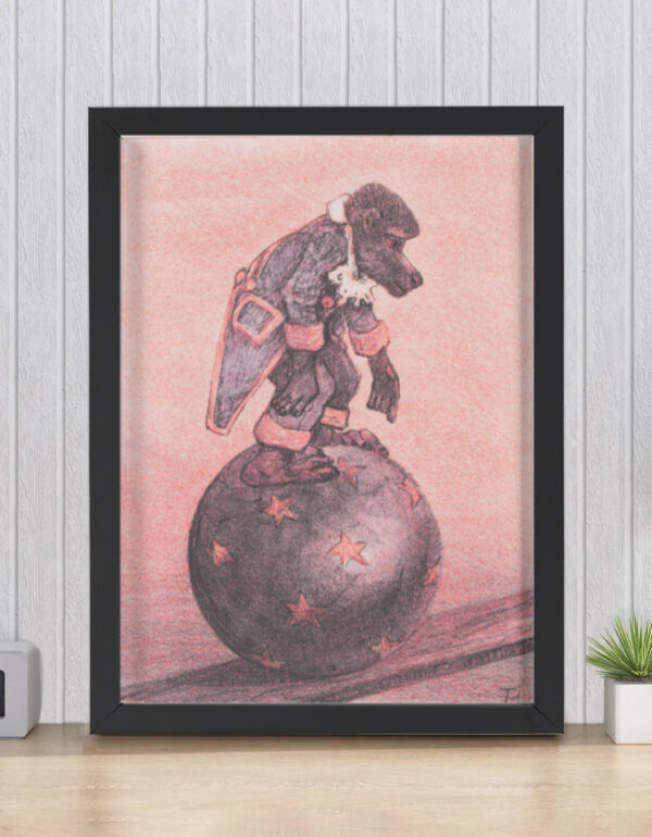 Monkey on Starry Sphere Art Print – Vintage Surreal Animal Wall Framed Poster