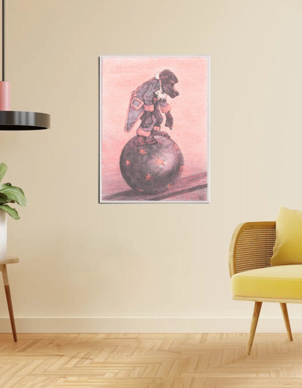 Monkey on Starry Sphere Art Print – Vintage Surreal Animal Wall Poster