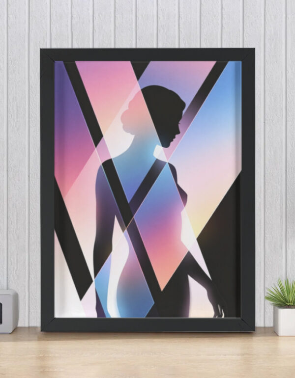Feminine Silhouette Prism Light Artwork, Modern Spiritual Woman Wall Decor Framed Poster