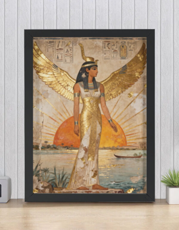 Winged Isis Rising Over the Nile, Ancient Mythology Spiritual Wall Decor Framed Poster