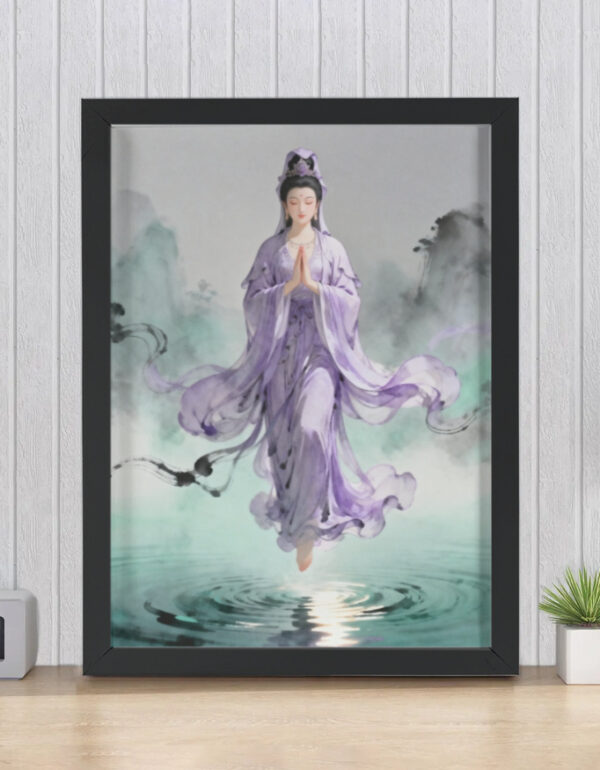 Serene Floating Deity in Flowing Silk, Zen Spiritual Water Wall Decor Framed Poster
