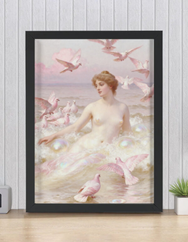 Classical Divine Feminine Rising from Ocean, Soft Pink Romantic Wall Decor Print Framed Poster