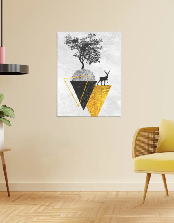 Luxury Abstract Deer Wall Art with Gold Geometric Design