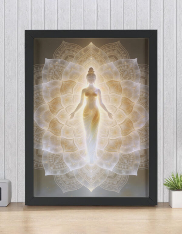 Divine Feminine Rising with Sacred Mandala, Luminous Spiritual Wall Decor Print Framed Poster